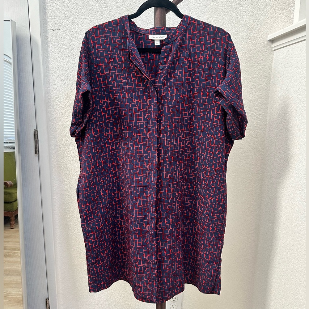 Prologue Shirt Dress Abstract Blue and Red Size Small